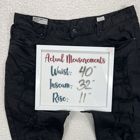 Smoke Rise Distressed Black Jeans Men’s 42x32 (Actual 40x32) Streetwear Moto - Picture 14 of 14